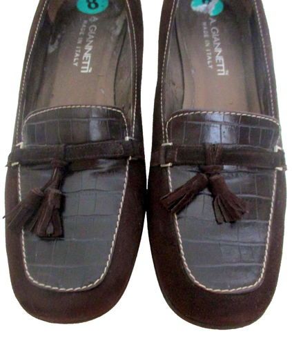 A. Giannetti Made in Italy Chocolate Brown Suede Croc Detail Tassels sz 8 - Picture 4 of 10