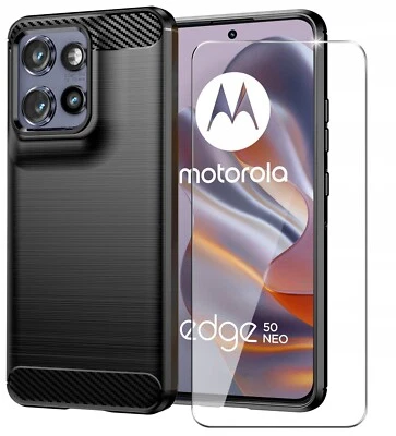 MARKENLOS FÜR Motorola Edge 50 Neo - Handy Tasche CARBON Hülle Case + Displayschutzglas 9H