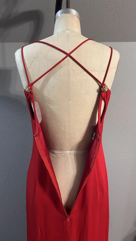 Vestido Dave And Johnny De Colección Años 90 Rojo Con Estrás Y Correa Corpiño Talla 7-8 Foto 4 de 4