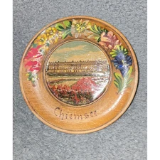 VTG Chiemsee Germany Hand Painted Wood Plate Souvenir Floral Decor Travel