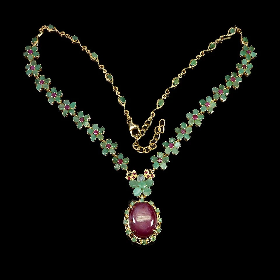 925 Sterlingsilber Halskette Oval Star Rubin 19x15mm Smaragd Edelstein 45.7cm - Bild 2 von 4