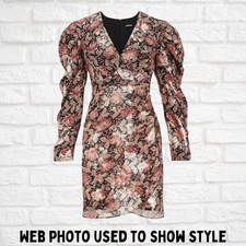 Express Metallic Floral Mini Dress XL Fall Shimmer Party Puff Sleeve Trendy 2025