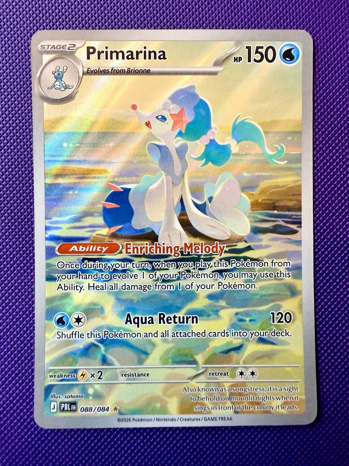 Primarina 088/084 Holo Illustration Rare Pokemon TCG Card NM
