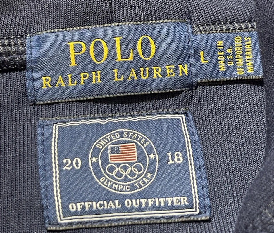 Polo Ralph Lauren Hombres L Azul Marino Equipo Olímpico EE. UU. 2018 Chaqueta de Pista Cremallera Sudadera con Capucha Foto 2 de 4