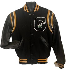VTG 60s Leather Sleeves Letterman Varsity Jacket Wool Bomber Black Gateway S/M