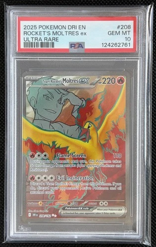 2025 POKEMON DRI EN DESTINED RIVALS #208 TEAM ROCKET'S MOLTRES EX PSA 10
