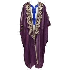 Women's 3 Quarter Sleeve Arabian Bisht Purple Cloak Arab Dress Thobe Islam Ro