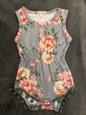 GIRLS Gray Flowers Roses POM POM ROMPER SIZE ...