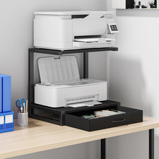2-Tier Desktop Printer Stand with Fabric Drawer,17.3"X11.8" Black