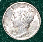 **  1945~D  **  90% Silver Mercury Dime  **   About Uncirculated Coin lot  **