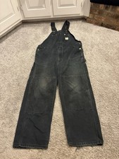 CARHARTT R01 BLACK DUCK RELAXED FIT DOUBLE KNEE BIB OVERALLS 44X32 Distressed