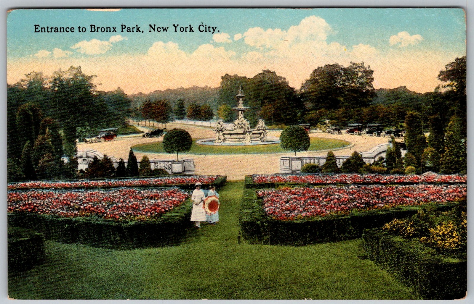 Antique Postcard Park Entrance Fountain Bronx, NY 1910s