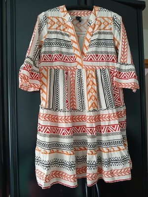 Vero Moda Damenkleid, Gr. S, creme-bunt, Baumwolle, 3/4-Ärmel