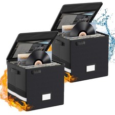 Vinyl Record Storage Box with Lock, 2 Packs Fireproof Water-Resistant Recor...