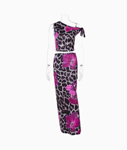 Arlington Juniors M 2-Piece One-Shoulder Top & Skirt Animal Print Tie