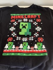 L. Boys' Minecraft Holiday Christmas Pullover Sweatshirt Black