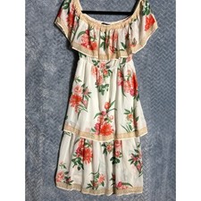 LULUS Floral Tiered Dress Sz S Whimsical Fairy Cottagecore Ruffled Off Shoulder