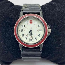 Vintage Swiss Army Brand Men's Quartz Watch White Dial Red Bezel Case 39mm