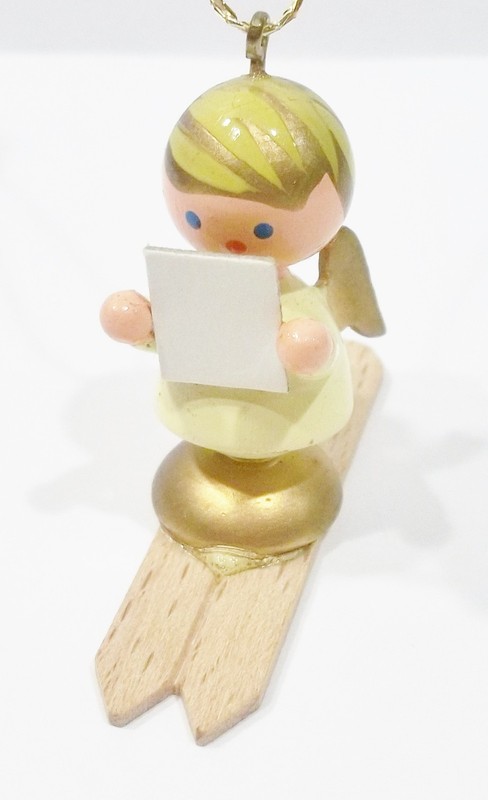 Angel Choir Singer Skiing Goula Spain Erzgebirge Style Wooden Wood Vntg Ornament
