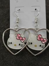 New Hello Kitty Heart Shape Dangle Drop Earrings
