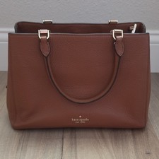 kate spade new york Brown Pebbled Medium Satchel Zip Top Handle Detachable Strap