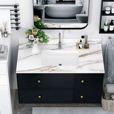 43" Marble Vanity Top with Undermount Sink & Backsplash Carrara White