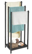 44 Inch Tall Free Standing Towel Rack with Metal Storage Shelf & 6 Hooks for ...