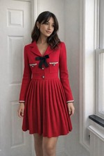 Self-Portrait Red Knit Bow Mini Pleated Dress XL