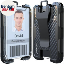 Carbon Fiber Badge Holder, ID Card Holder with Metal Clip - Heavy Duty Portable