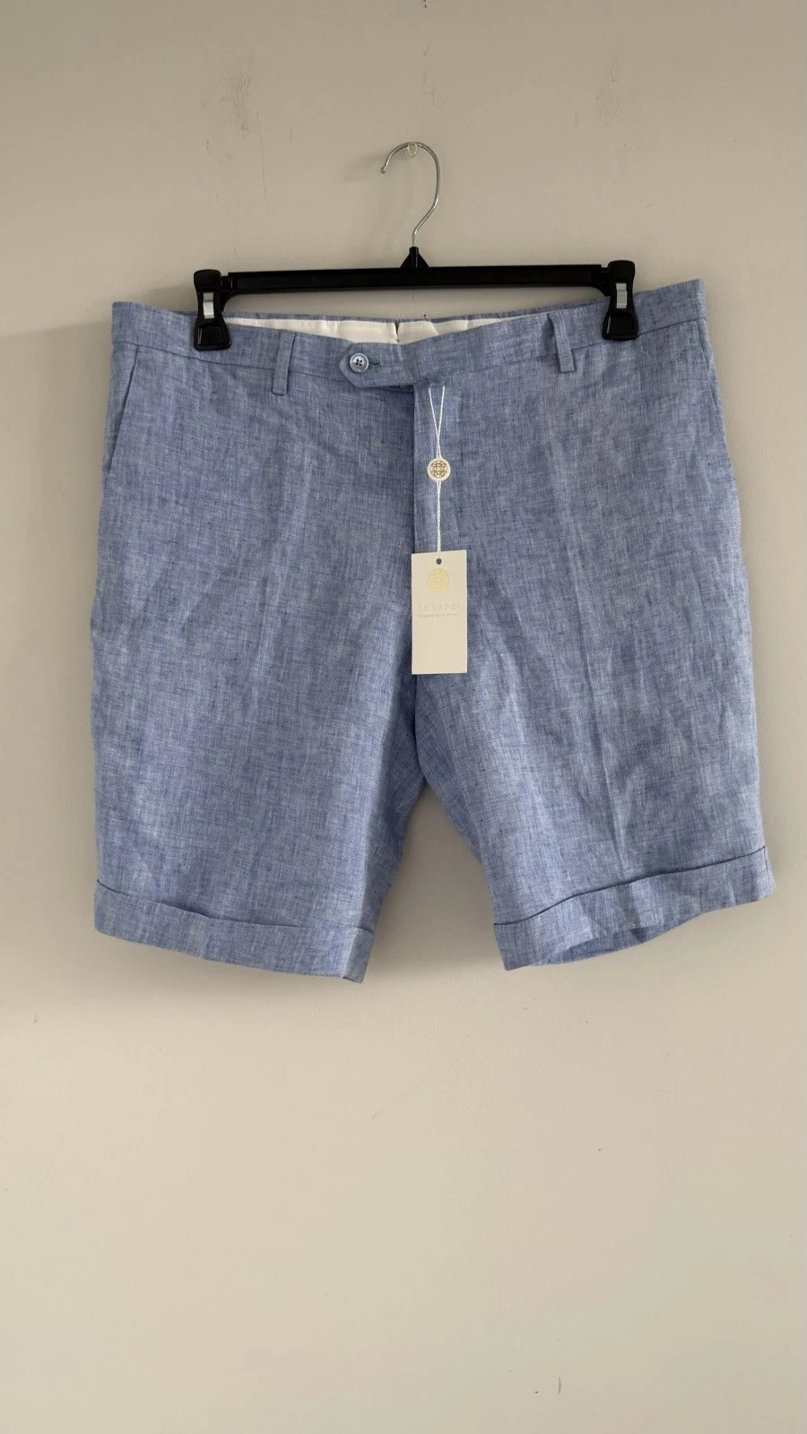 NWT SOCAPRI SOLARO BLUE 100% LINEN FLAX SHORTS SIZE IT 54 MADE IN ITALY EUR 320