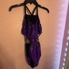 Purple Black Sequin Sparkly Women's Adult Dance Outfit with Embellishments