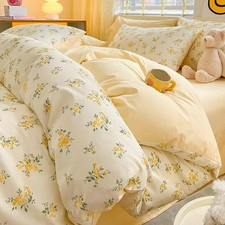 4pcs Duvet Cover Set- 100 Cotton Comfort cream yellow Queen U.S. Standard