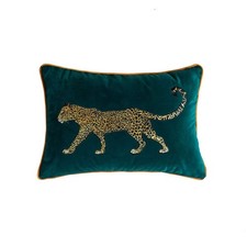 Luxurious Embroidered Leopard Green Cushion Cover Living Garden Room