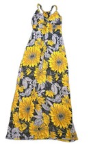 New Directions Maxi Dress Large Floral Sunflower V-Neck Sleeveless Boho Dress