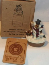 BOYDS COLLECTION EDMOND SNOWBEAR SNOWMAN SMALL CANDLE JAR TOPPER FIGURINE