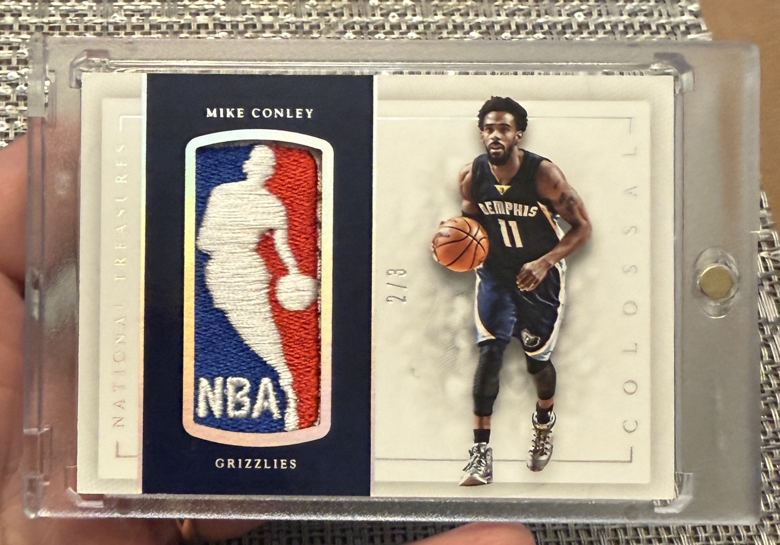 2016 National Treasures Mike Conley Colossal Logoman /3 💎Game Worn Jersey Patch view 1