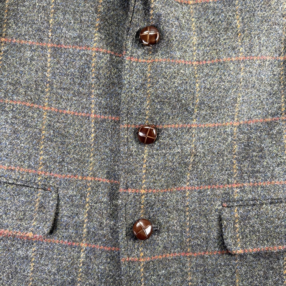 Vintage Orvis Harris Tweed Wool Blazer Sport Coat 38R Brown Green Overcheck USA - Image 3 of 4