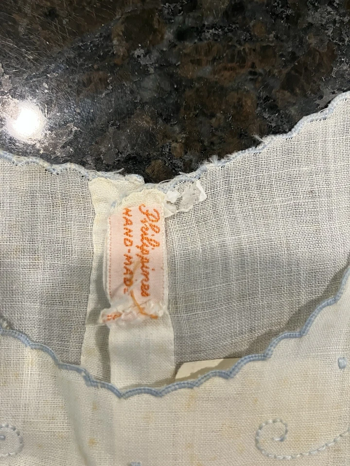 复古 Layette 亚麻蓝色刺绣菲律宾 — 第 3/4 张图片