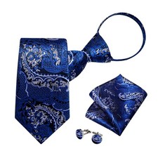 Silk Zipper Ties for MenPaisley Solid Plaid Pre-tied Tie and Pocket Square Cu...