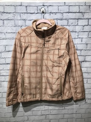 IZOD, Women L, Beige Plaid Long Sleeve Windbreaker Water-Resistance Jacket