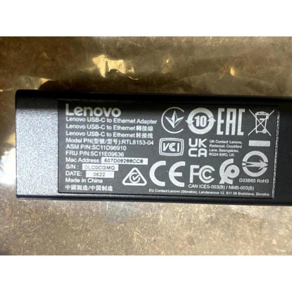 Lenovo RTL8153-04 USB-C to Ethernet Network Adapter Black Compact Lightweight - Image 3 of 4