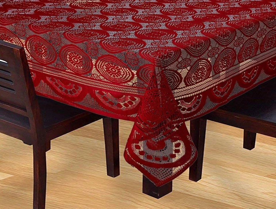 Cotton 6 Seater Dining Table Cover Circle Pattern Design 60x90in Maroon AU - Image 2 of 4