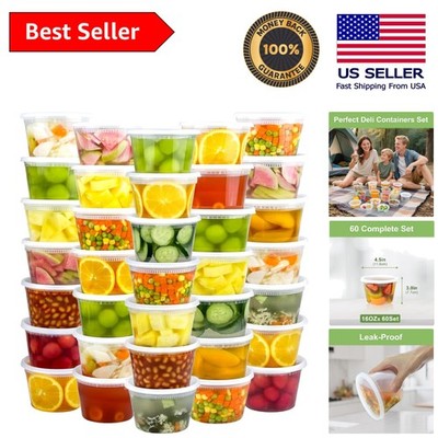 Multi-Purpose 60-Pack 16 oz Food Storage Containers - Dishwasher/Microwave Safe