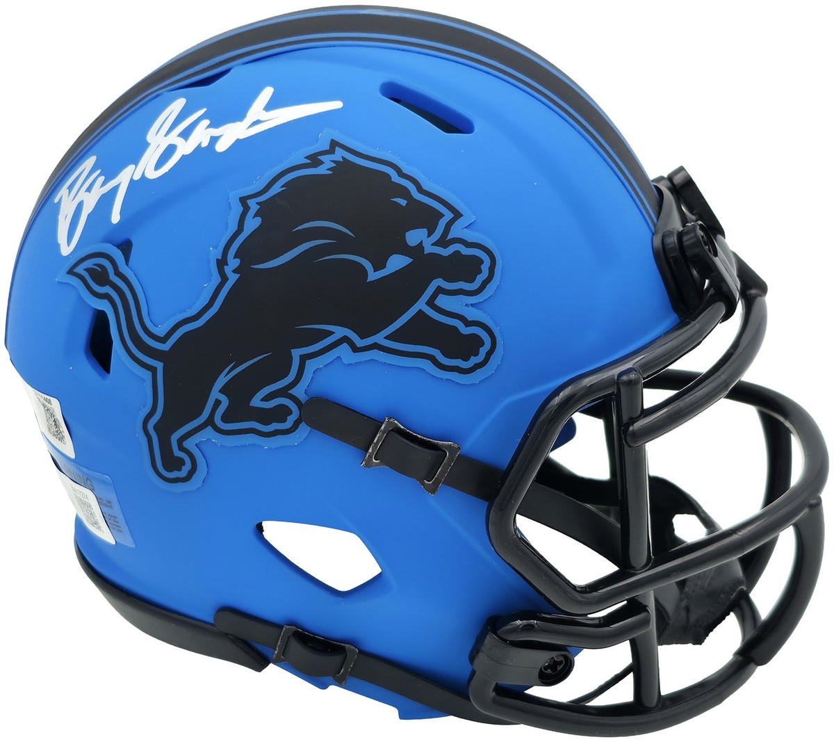 Barry Sanders Signed Detroit Lions Rave Blue Speed Mini Helmet