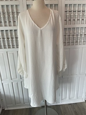CHICSOUL.COM women's 1XL white relaxed oversized shift dress, M29