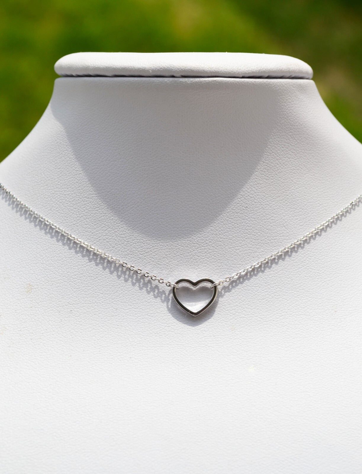 925 Sterling Silver Open Heart Choker Style Necklace Pendant On 15-17 inch Chain