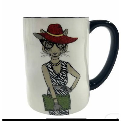Hip Animal Mug, Cat, Tiger, Signature Housewares Inc, Stoneware, Nib, 17.5oz