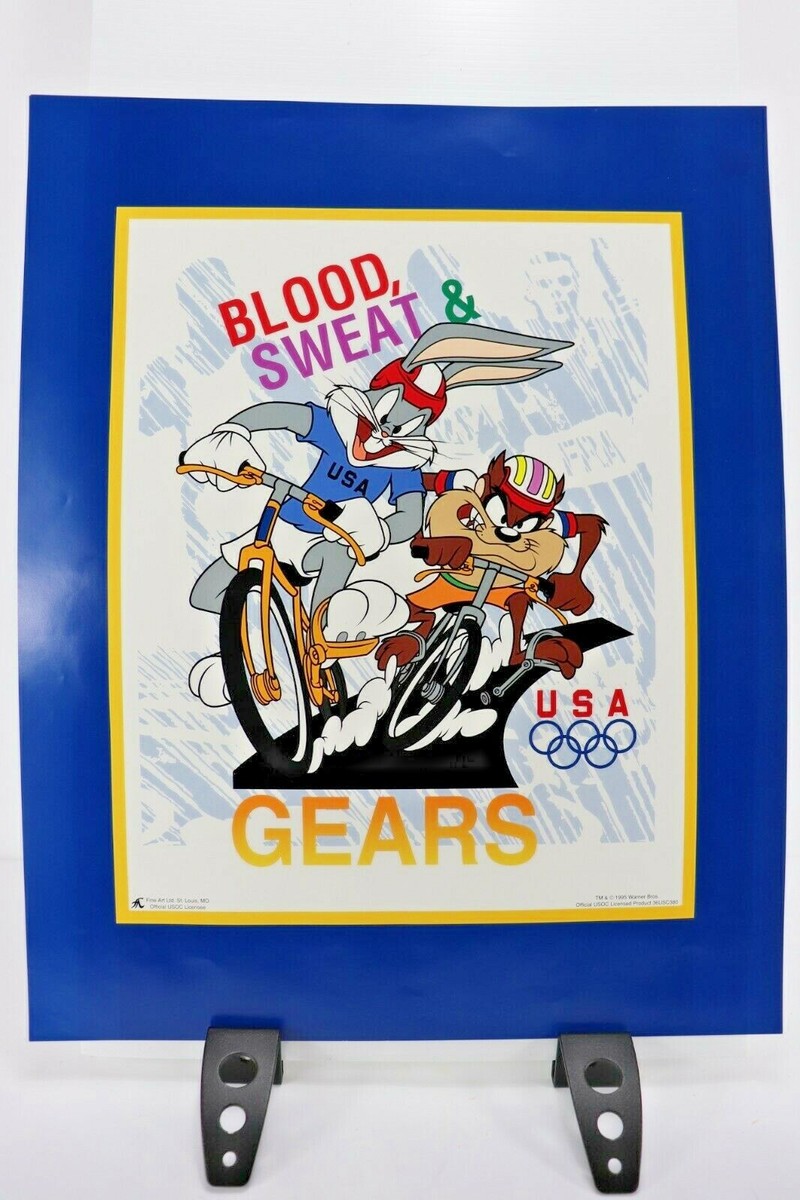 Looney Tunes Bicycle Race 1996 Olympics Poster, Blood, Sweat and