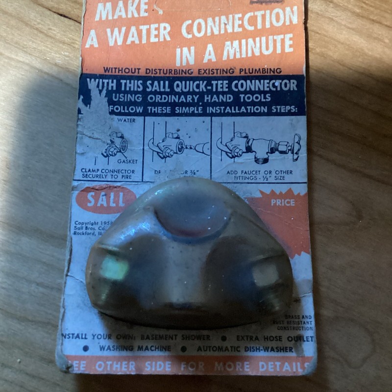 Waterline Connectors Vintage Quick-tee By SALL Brothers Company Rockford, IL