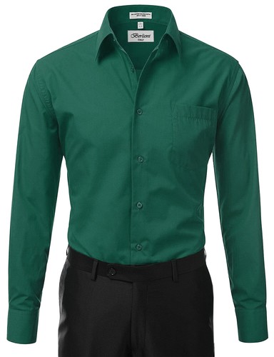 Berlioni Italy Men's Premium Classic French Convertible Cuff Solid Dress Shirt - Picture 64 of 74